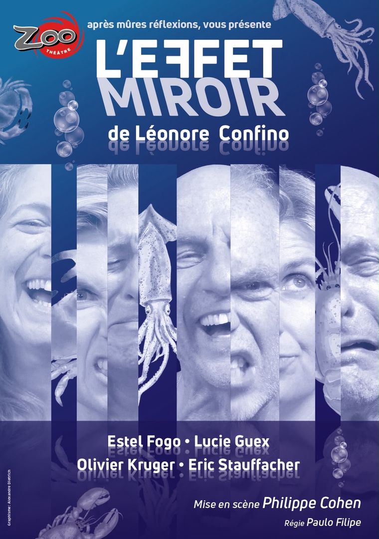 Affiche de L'Effet Miroir : quatre visages en bandes verticales sous l'eau.