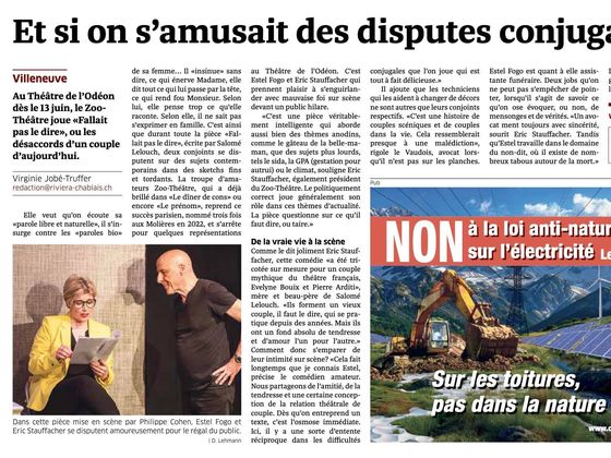 Article du Riviera-Chablais sur Fallait pas le dire